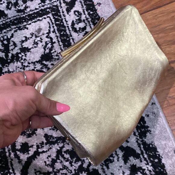 Vince Camuto metallic gold genuine leather clutch - Picture 2 of 10